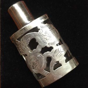 Vintage Sterling Silver Glass Perfume Bottle Mexico